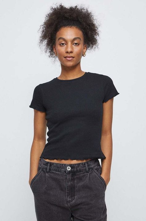 T-shirt damski z fakturą kolor czarny