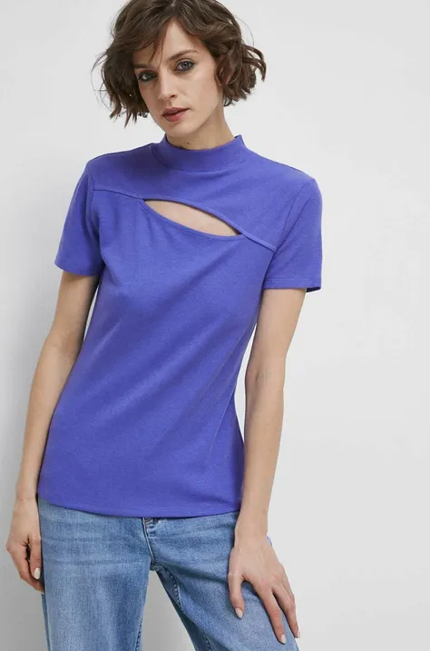 T-shirt damski prążkowany kolor fioletowy