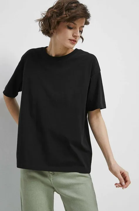T-shirt bawełniany gładki kolor czarny