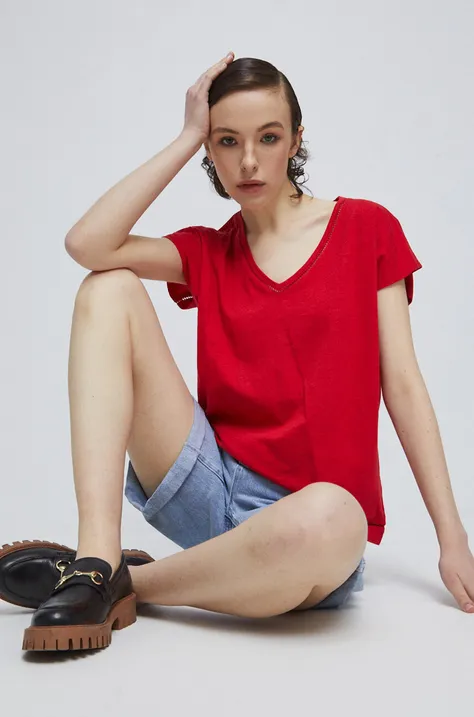 Bavlnené tričko dámsky červená farba