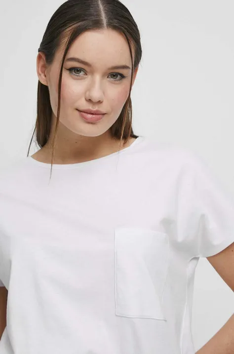 T-shirt bawełniany damski gładki kolor biały