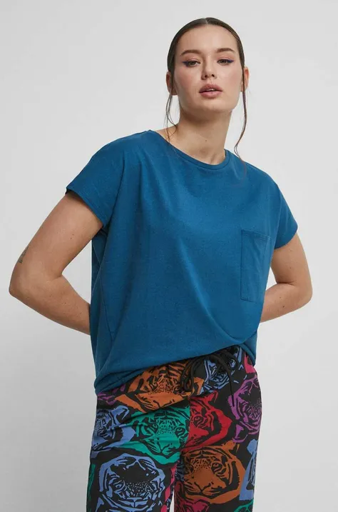 T-shirt bawełniany damski gładki kolor turkusowy