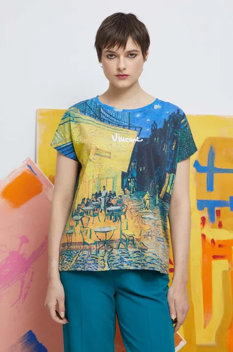 T-shirt bawełniany damski Eviva L'arte kolor granatowy