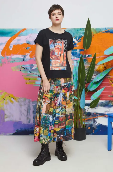 T-shirt bawełniany damski Eviva L'arte kolor czarny