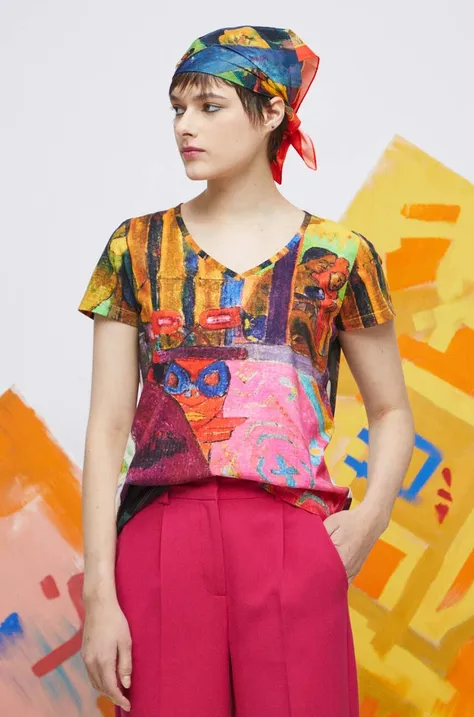 T-shirt bawełniany damski Eviva L'arte kolor multicolor