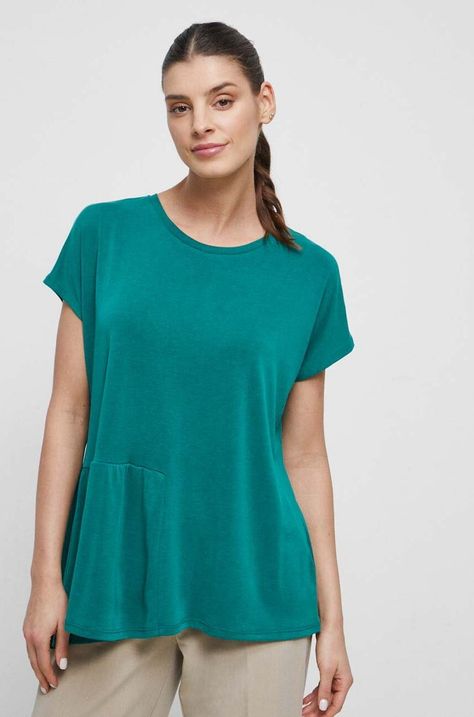 T-shirt damski gładki kolor zielony