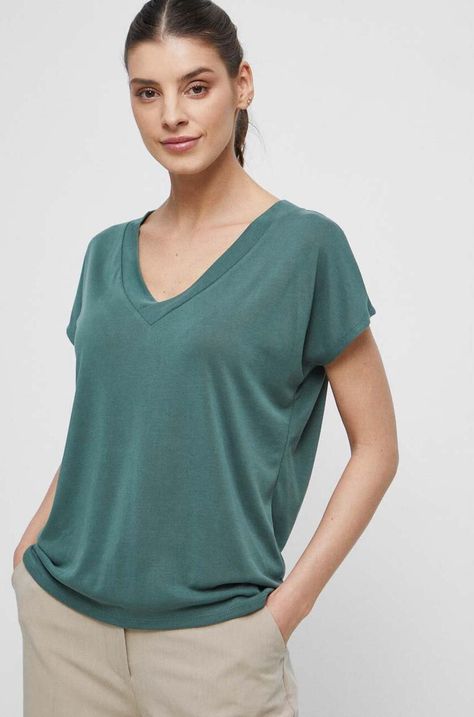 T-shirt damski gładki kolor zielony