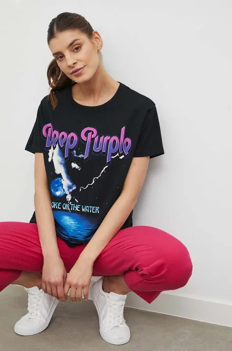 T-shirt bawełniany damski Deep Purple kolor czarny
