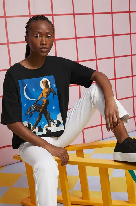 Bavlnené tričko dámske Graphics Series, čierna farba