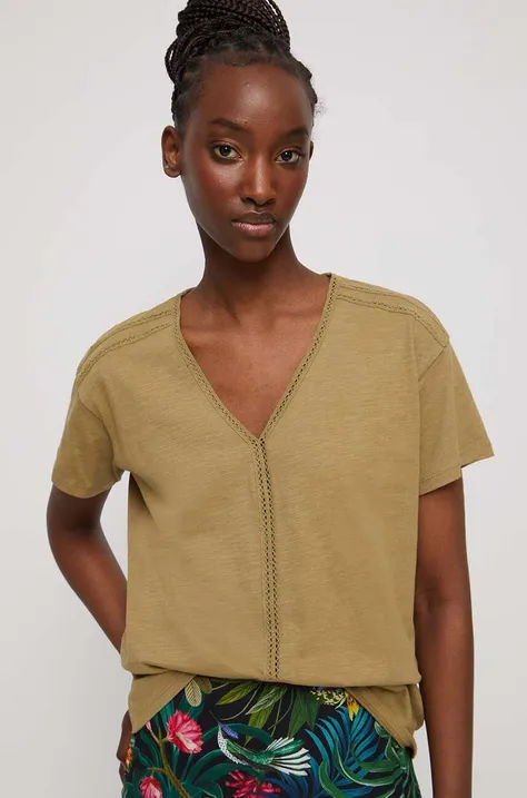 Βαμβακερό μπλουζάκι Medicine γυναικεία, χρώμα: πράσινο