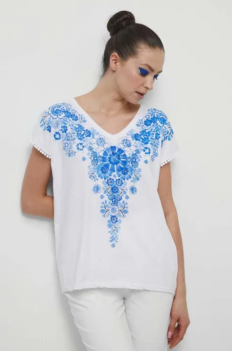 T-shirt bawełniany damski Medicine x Fajans Włocławek kolor biały