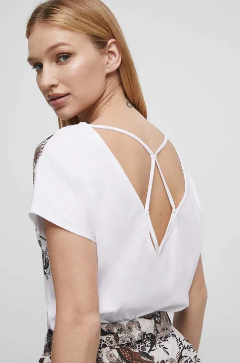 T-shirt bawełniany damski z nadrukiem kolor biały