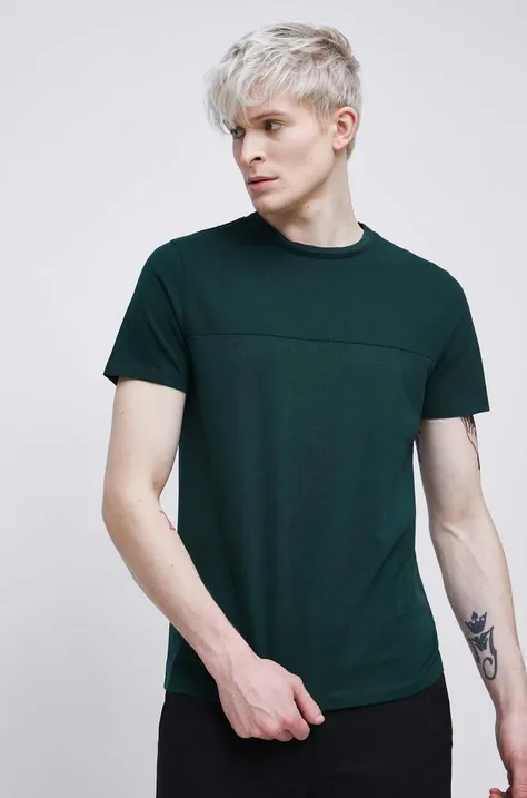T-shirt bawełniany męski gładki kolor zielony