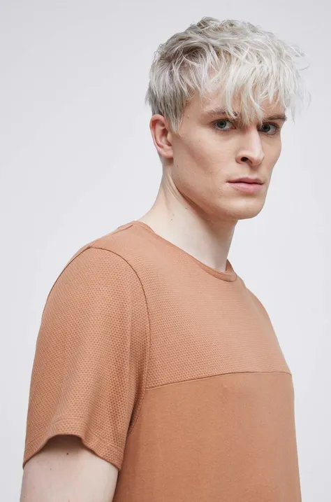 T-shirt bawełniany męski gładki kolor brązowy