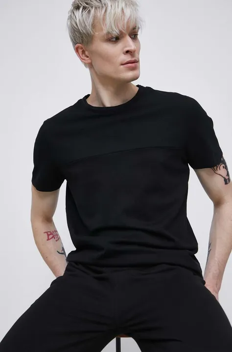 T-shirt bawełniany męski gładki kolor czarny