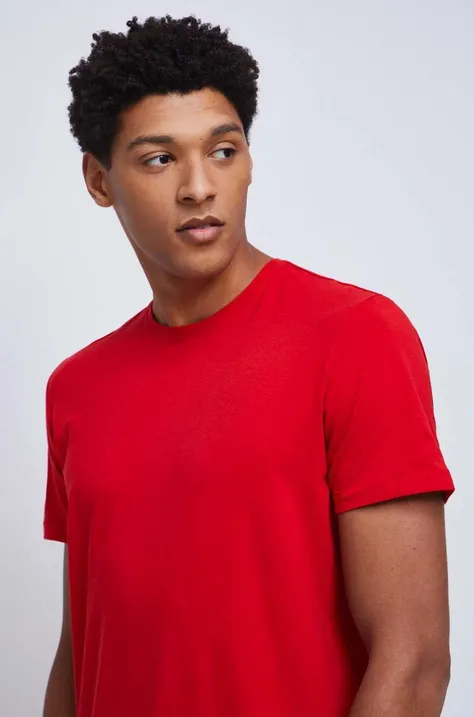 T-shirt bawełniany męski gładki z domieszką elastanu kolor czerwony
