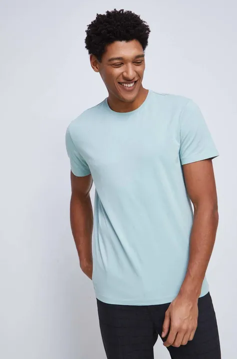 T-shirt męski gładki kolor turkusowy