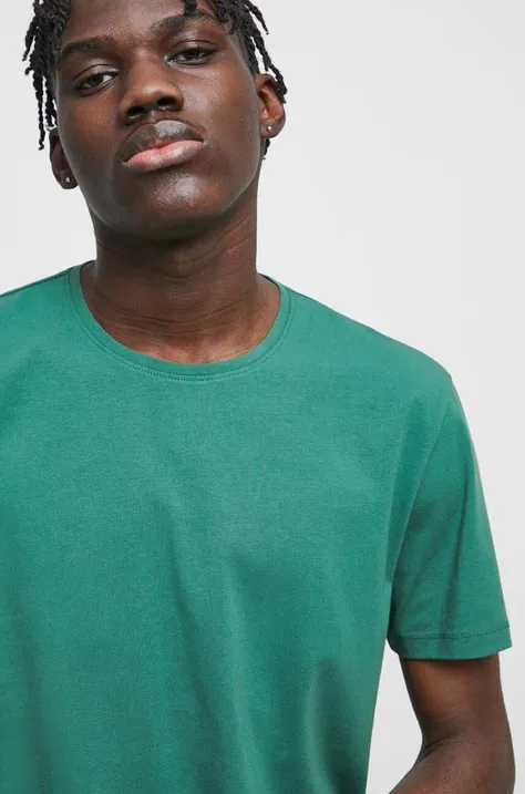 T-shirt bawełniany męski gładki z domieszką elastanu kolor zielony