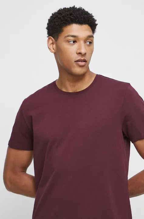 T-shirt bawełniany męski gładki z domieszką elastanu kolor bordowy