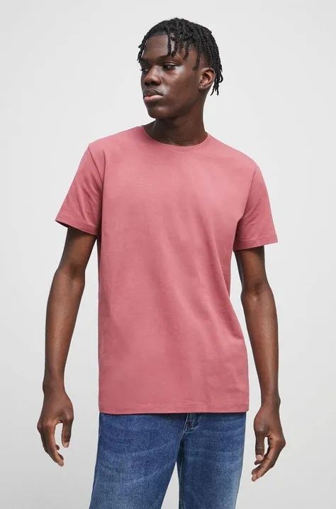 T-shirt bawełniany męski gładki z domieszką elastanu kolor fioletowy