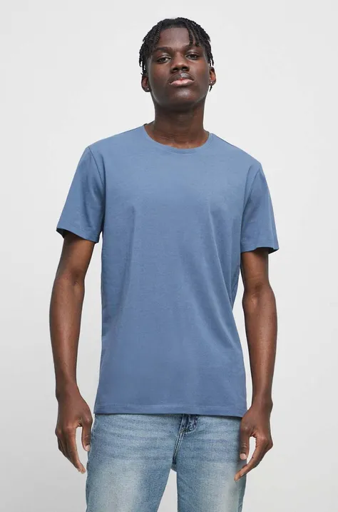 T-shirt bawełniany męski gładki z domieszką elastanu kolor niebieski