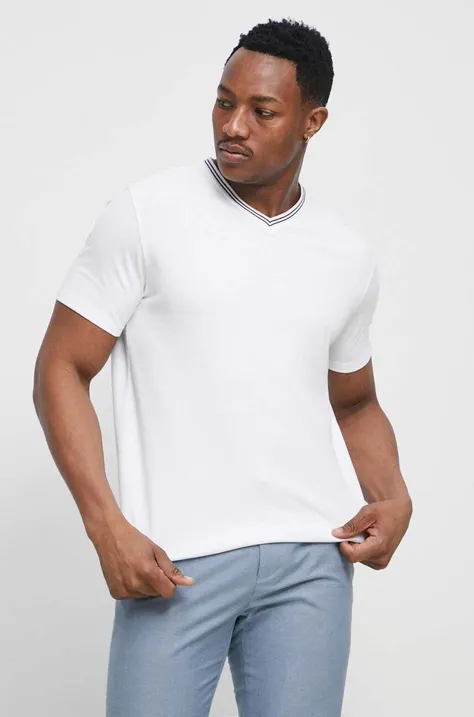 Bavlnené tričko pánske biela farba