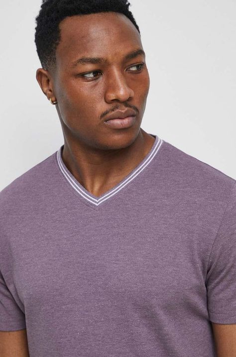 Bavlnené tričko pánske fialová farba
