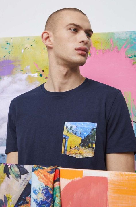 T-shirt bawełniany męski Eviva L'arte kolor granatowy