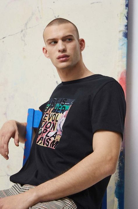 T-shirt bawełniany męski Eviva L'arte kolor czarny