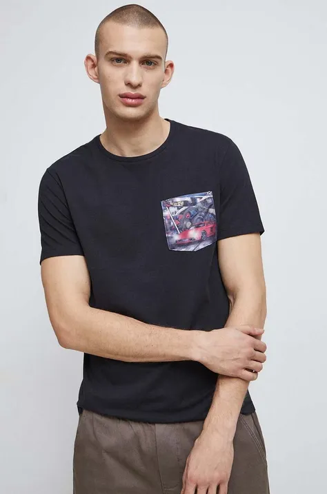 T-shirt bawełniany z nadrukiem kolor czarny