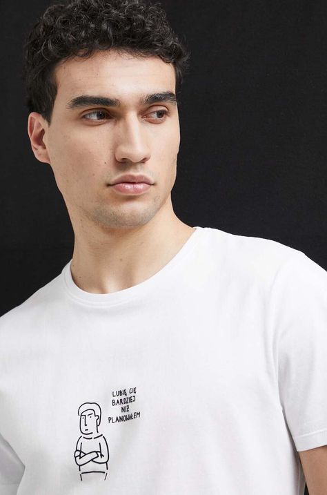 T-shirt bawełniany męski by Michalina Tańska kolor biały