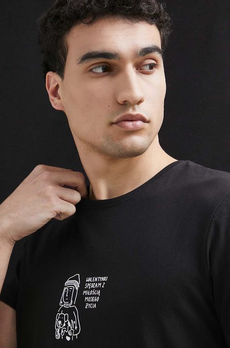 T-shirt bawełniany męski by Michalina Tańska kolor czarny