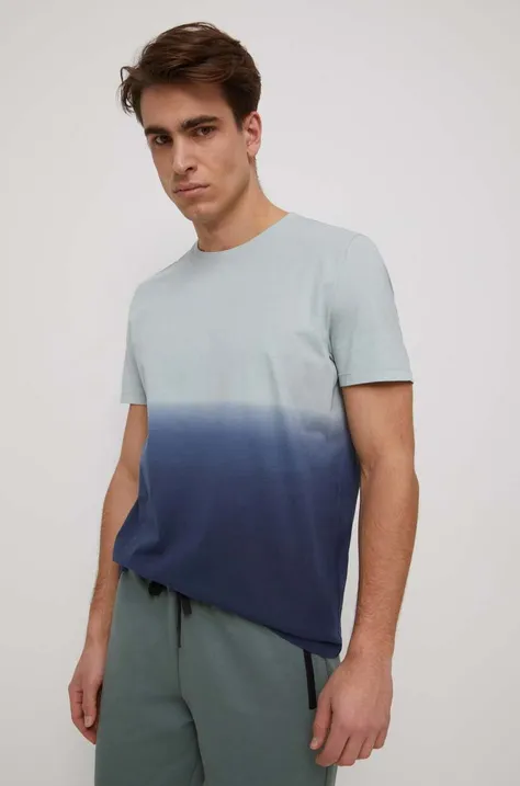 T-shirt bawełniany gładki kolor turkusowy