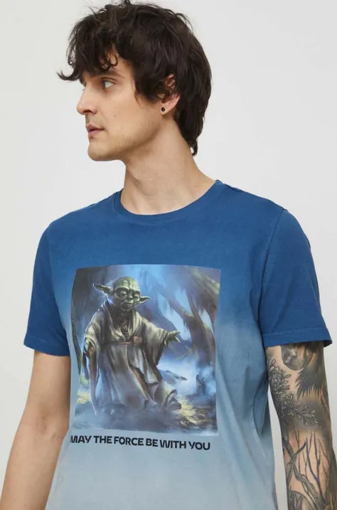 T-shirt bawełniany męski Star Wars kolor niebieski