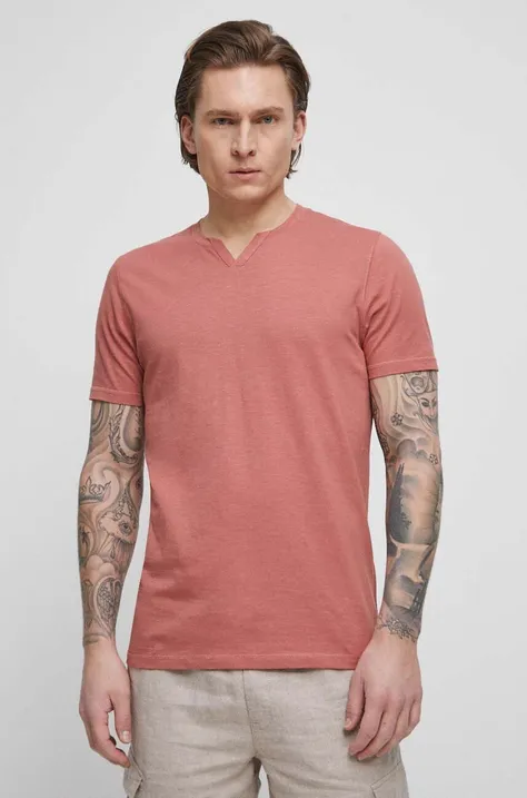 T-shirt bawełniany męski gładki kolor różowy