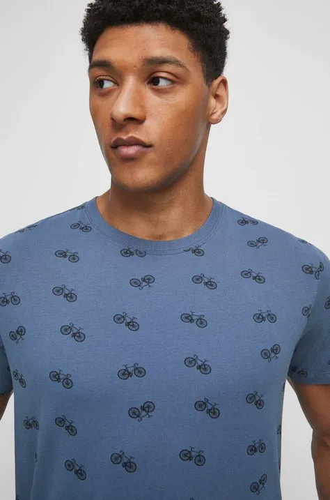 T-shirt bawełniany męski wzorzysty kolor niebieski