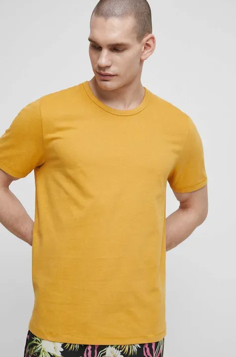 T-shirt bawełniany męski gładki kolor żółty