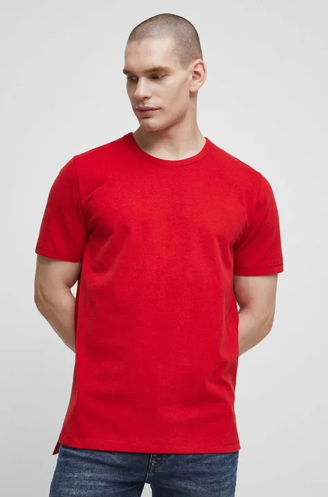 T-shirt bawełniany męski gładki kolor czerwony