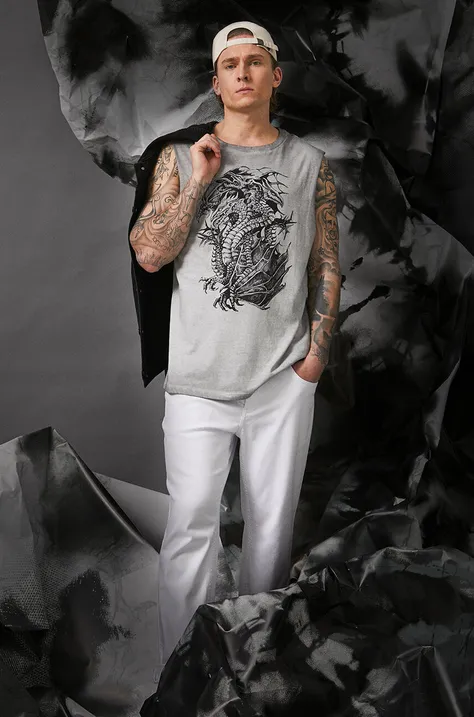 T-shirt bawełniany męski Tattoo Art by Natalia Osipa - Czornaja Ink, kolor szary