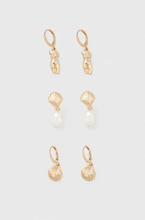 Kolczyki damskie z perłą i zawieszkami (3-pack) kolor złoty