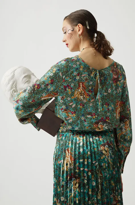 Bluzka damska wzorzysta z kolekcji Eviva L'arte kolor turkusowy
