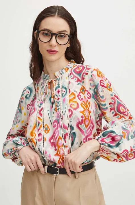 Bluzka damska z wiskozy wzorzysta kolor beżowy