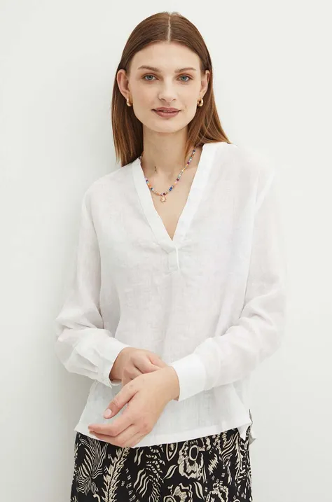 Lanena bluza Medicine za žene, boja: bijela, bez uzorka