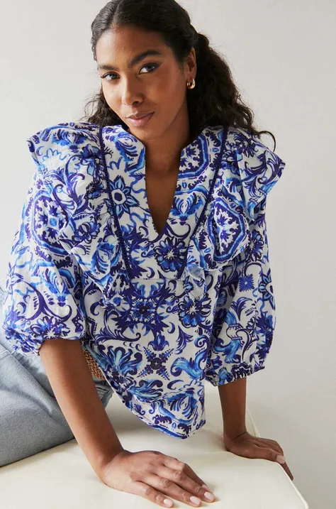 Бавовняна блузка Medicine жіноча колір бежевий візерунок