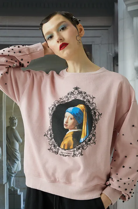 Bluza damska z kolekcji Eviva L'arte z aplikacją kolor różowy