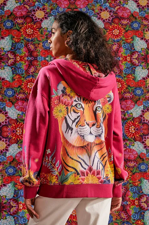Mikina Medicine dámská, růžová barva, s kapucí, vzorovaná