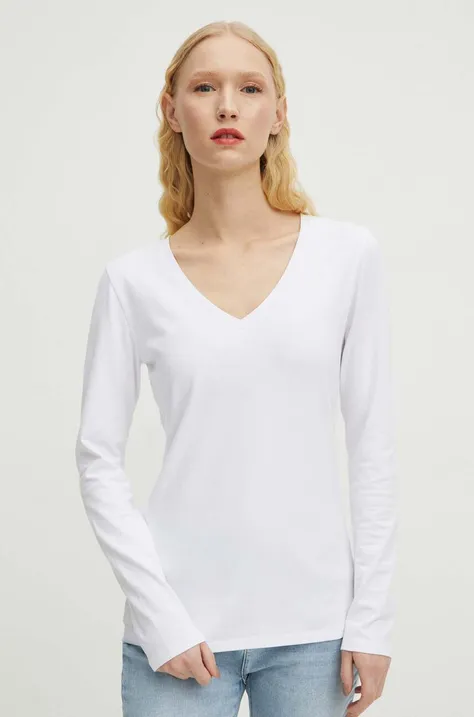 Βαμβακερή μπλούζα με μακριά μανίκια Medicine γυναικεία, χρώμα: άσπρο