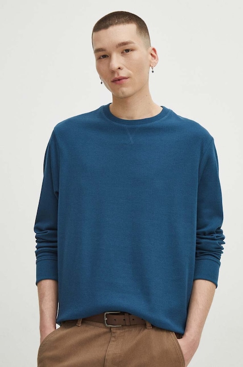 Longsleeve męski z fakturą kolor turkusowy