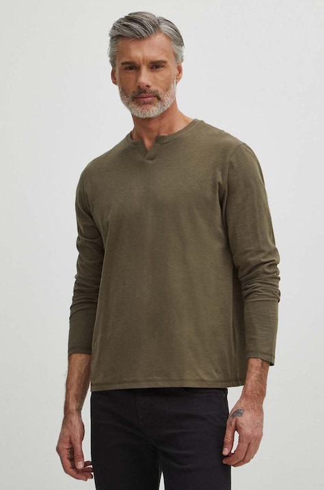 Medicine longsleeve din bumbac barbati, culoarea verde, neted