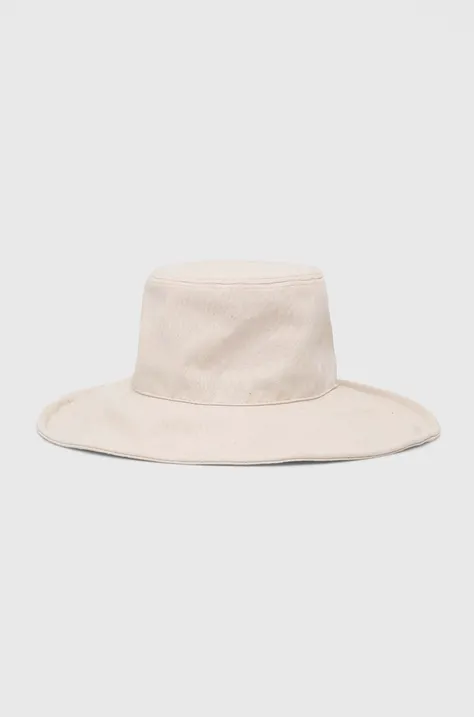 Klobúk dámsky typ bucket hat hladký s prímesou ľanu béžová farba